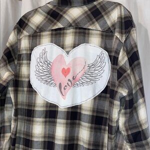 UPCYCLE HANDMADE LOVE ANGEL WING BLING EMBELLISHED BROWN/CREAM LONG SLEEVE OSFM